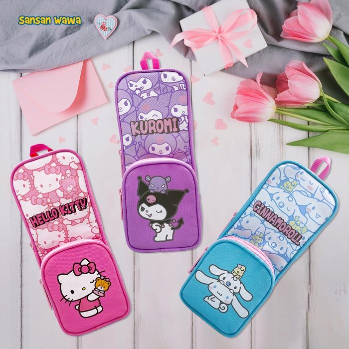 

Sanrio Pencil Case. Tempat Pensil Multifungsi Karaer Kuromi, Hello Kitty, Cinnamoroll Original