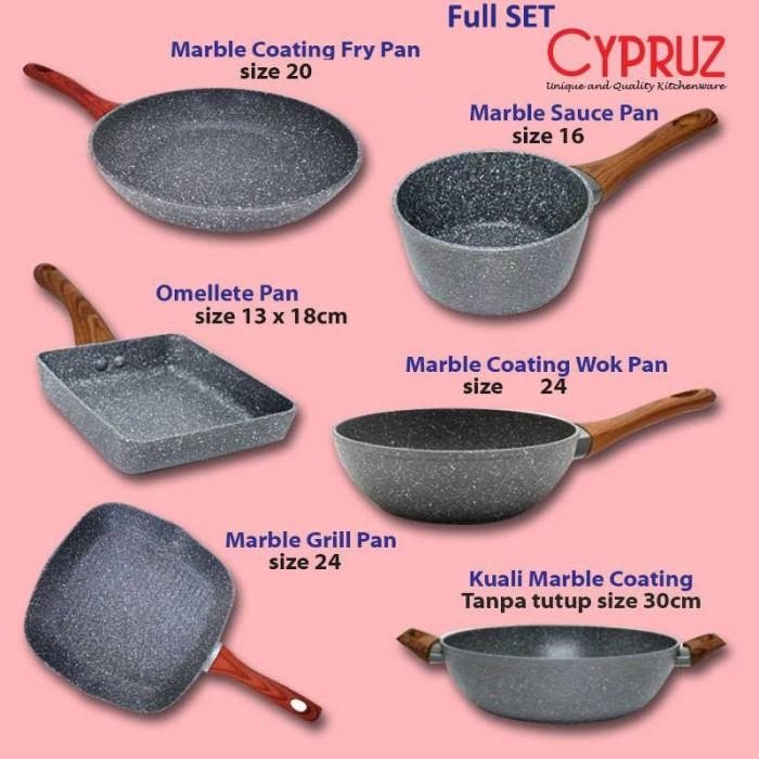 Panci Wajan Marble Set Anti Lengket Anti Lengket Fry Pan Kuali + Tutup