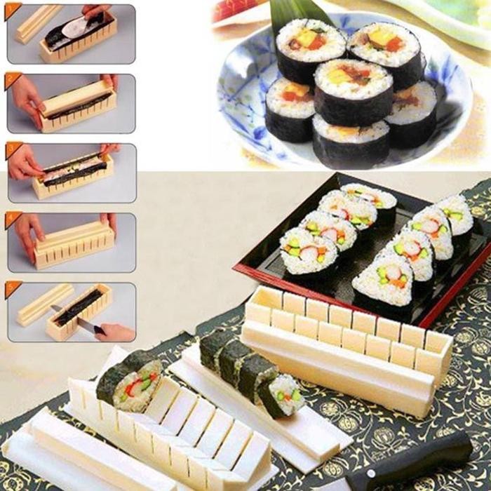 

10 Pcs /Set Cetakan Sushi Roll Gulungan Sushi Maker Otomatis Praktis Motif Bulat Kotak Hati Kimbab