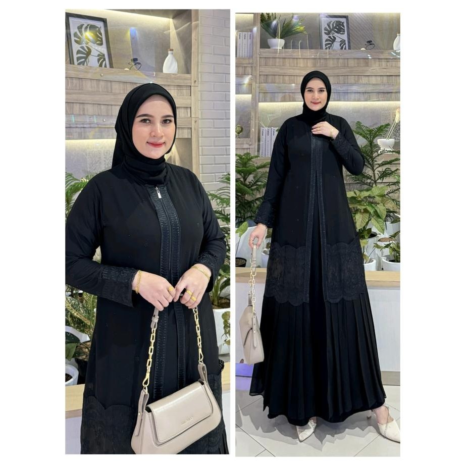 Abaya Premium Mewah Gamis Abaya Arab Dubay Hitam Full Blcak 12