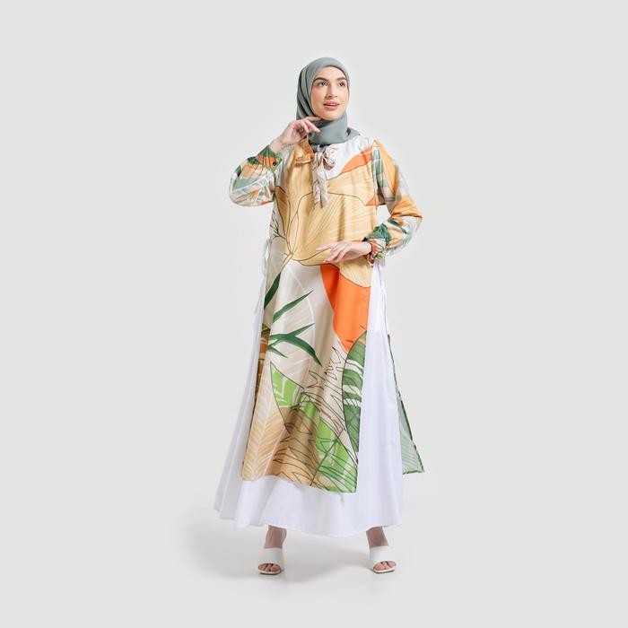 Gamis Print Aziza By Ameela.Kl Muslim Toyobo Dress Wanita Motif Katun Printing Bunga