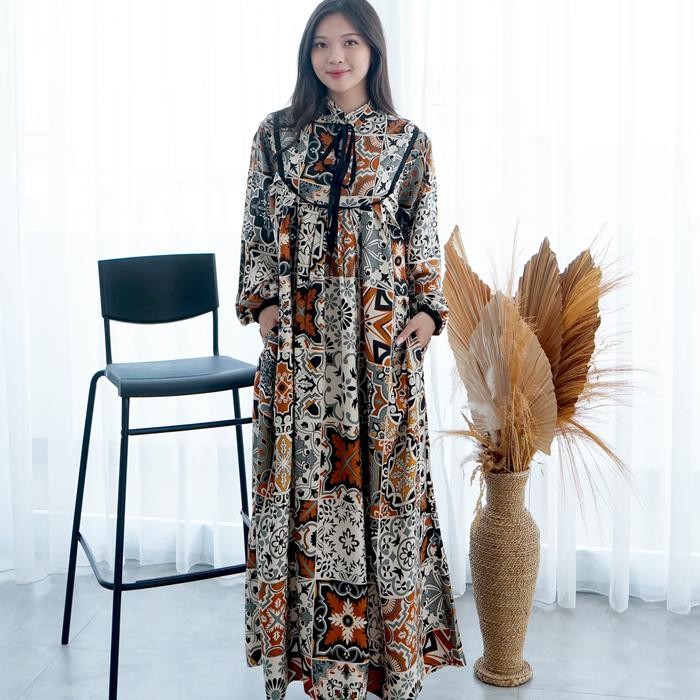 Nuboutique Paula Long Dress Rayon Panjang Lebaran Etnik Bohemian Tunic Gamis Wanita Bordir Bunga