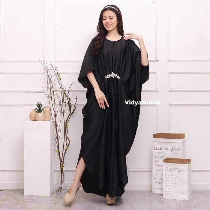 Kaftan Polos 2258 - Baju Lebaran Wanita - Super Mewah - Baju Muslim Dewasa - Dress Hitam Gamis Pesta