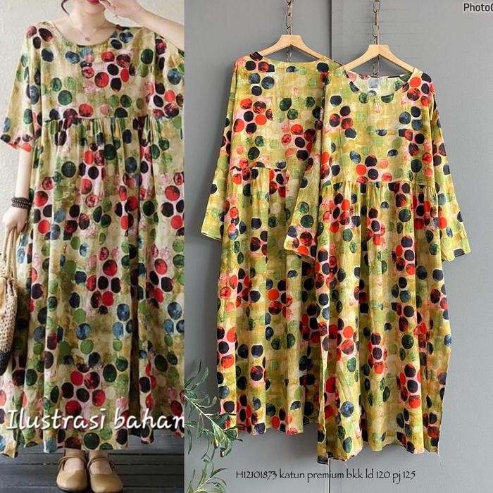 Baju Dress Katun Mix Brokat Fashion Gamis Putih Wanita