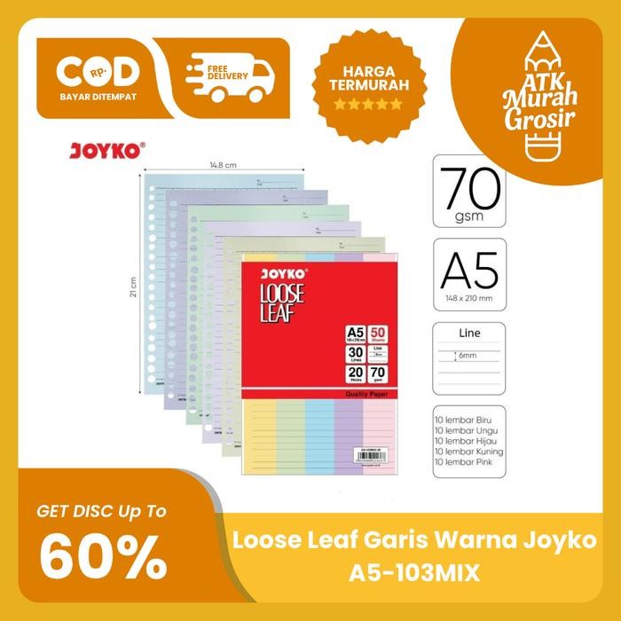 

Loose Leaf Garis Warna Isi Binder Joyko A5-103MIX