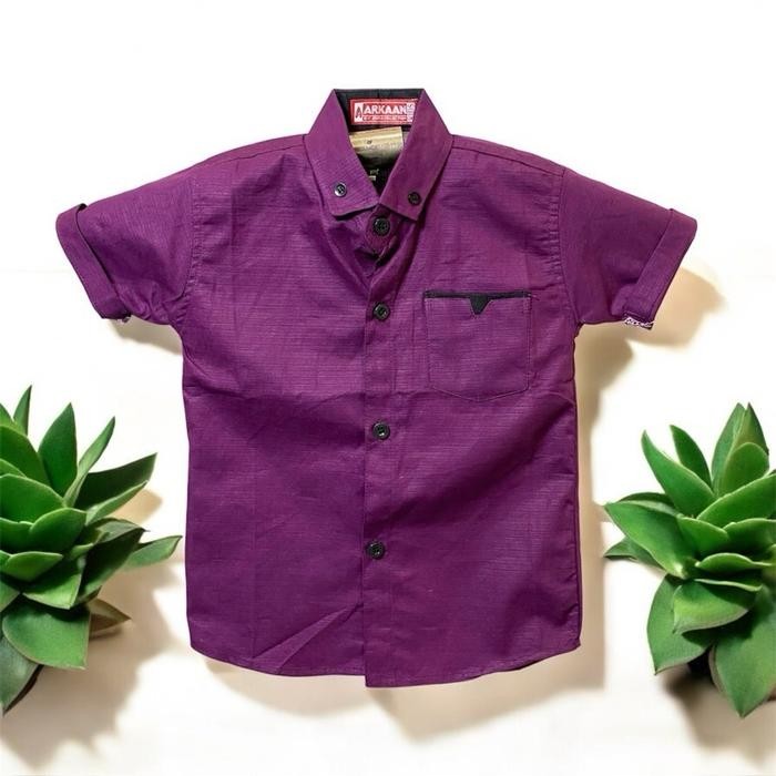 114 Tahun Kemeja Anak Laki Laki Lengan Pendek Warna Ungu Buundy premium Atasan Anak Laki Laki