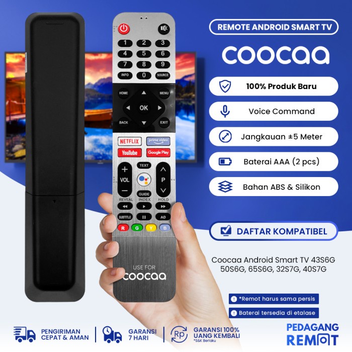Remote TV Coocaa LED Android Smart TV 43S6G 50S6G 65S6G 32S7G S6 S7