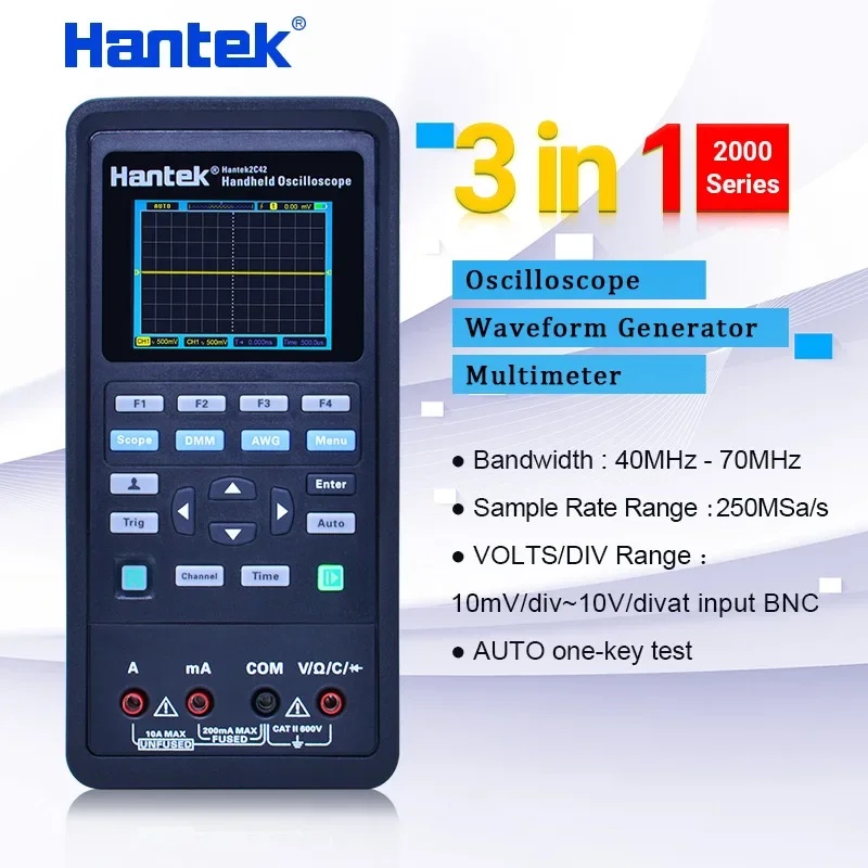 BARU Hantek Portable Handheld small digital Oscilloscope 2-Channels + multimeter + Waveform Generato