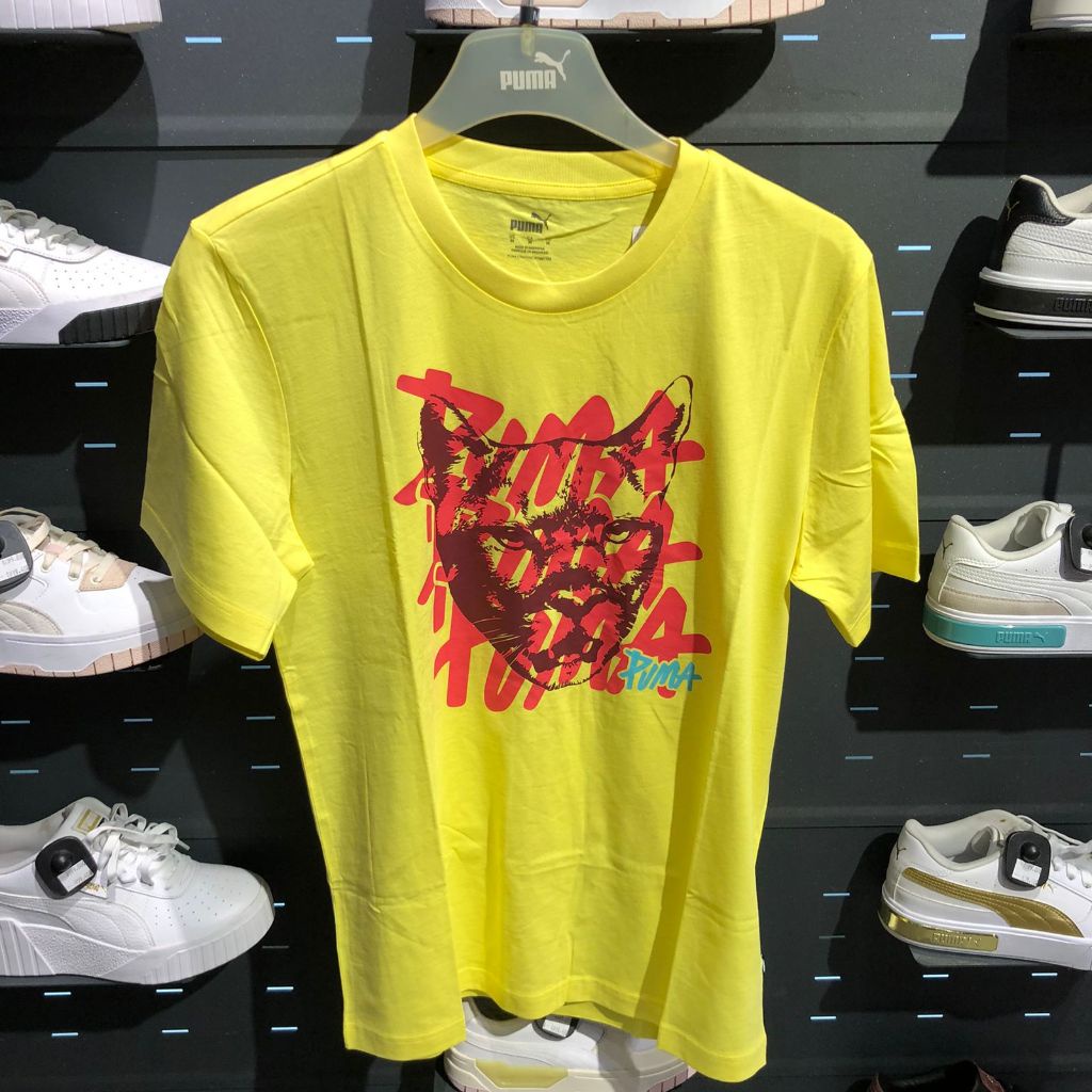 Puma Kaos Kasual Pria Graphic Cat Tee Lemon Meringue 681715 39