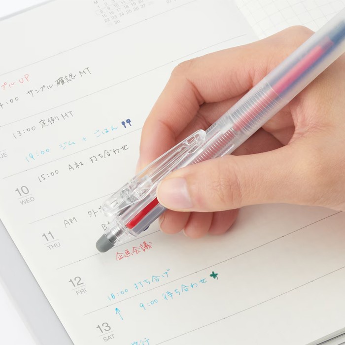 

PROMO MUJI ERASABLE 3-COLOR BALLPOINT PEN, KNOCK TYPE - PEN CETEK 3 WARNA DAPAT DIHAPUS COD