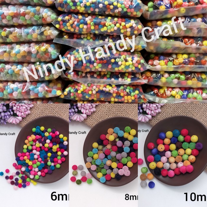 1pon Manik Bludru 6.8.10mm - Monte Bulu - Manik Pompom - Manik Bola