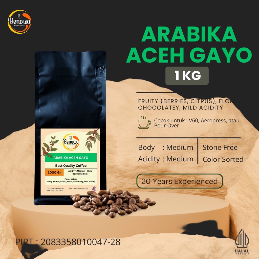 

Kopi Benowo | Kopi Bubuk Arabika Aceh Gayo 100% Murni | 1000 Gram