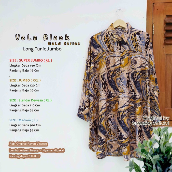 BEST SELLER VeLa GoLd Kemeja Tunik Atasan Muslim Wanita Areezka Motif Rayon Viscose Premium Adem
