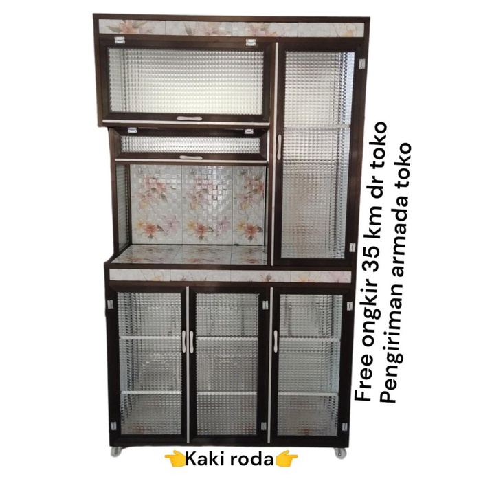 Rak Piring Aluminium 3 Pintu Super Jendela Gendong+Roda Ca Tanpa Kunci