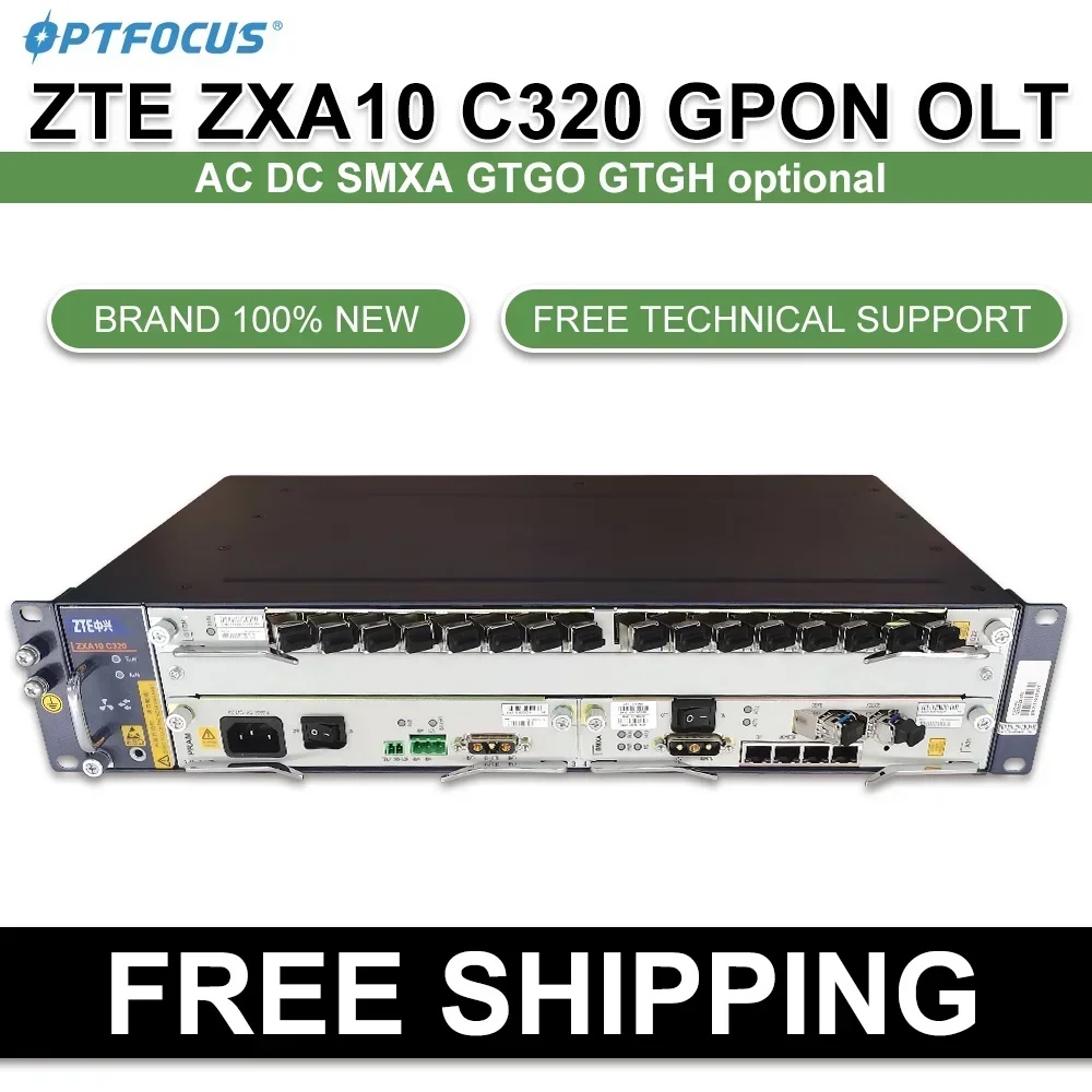 HAL ZTE C320 GPON OLT Original GTGH 16PON C++ GBIC GPON OLT C++ SFP DC AC Power Brand New SMXA