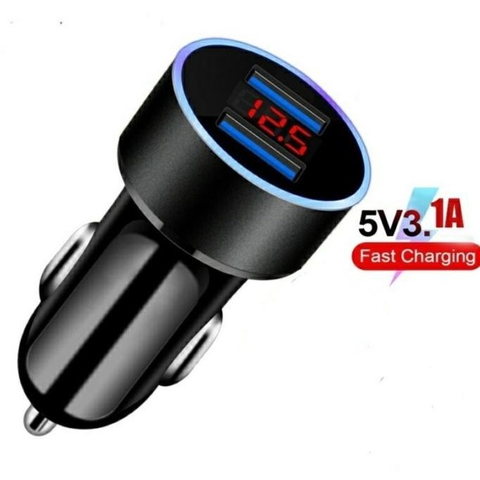 CHARGER HANDPHONE HP MOBIL DUAL USB LAYAR LCD TEGANGAN AKI LED BIRU