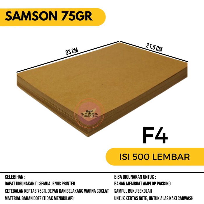 

Kertas Samson F4 75 gr isi 500 lbr / Kertas Coklat / Kertas Packing