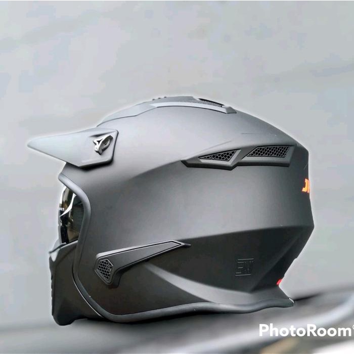 Helm Jpx Mx726R Solid Black Dop,Modular , Slot Intercom,Single Visor Darksmoke, Helmet