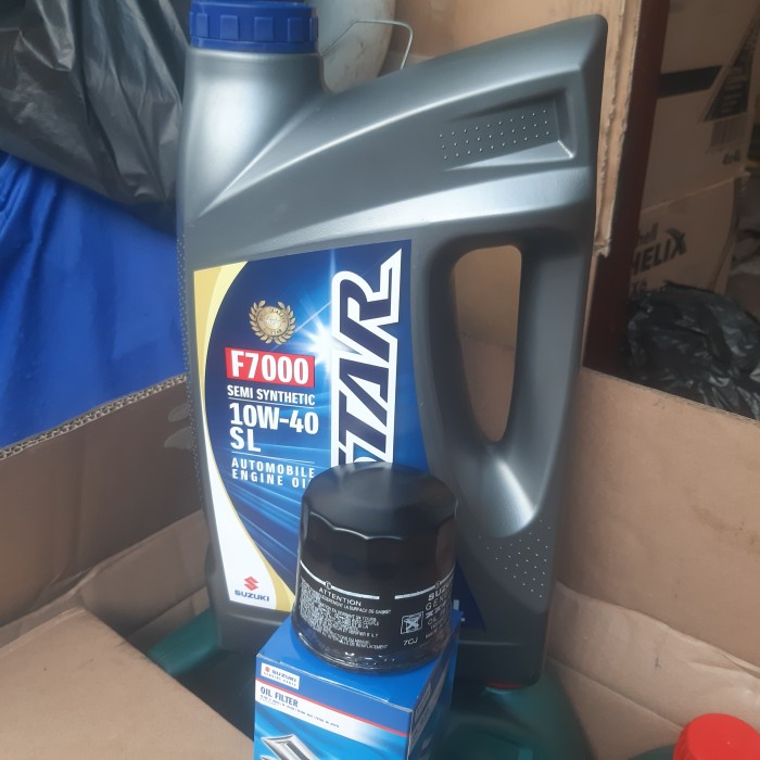 Paket Oli Mesin Suzuki Ecstar F7000 10W.40 Sl 4Litr+Fiter Oli Mobil Apv.R3.Baleno.Karimun.Xl7.Futur