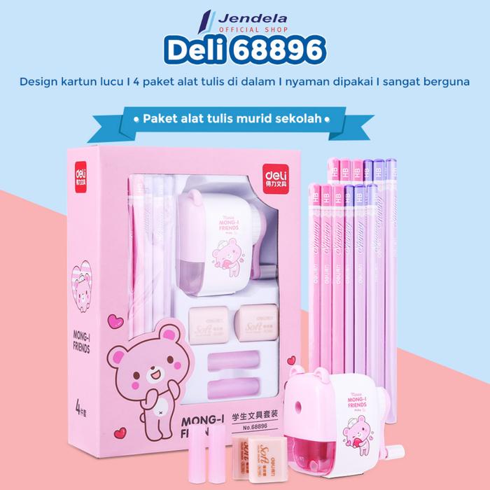 

BERKUALITAS Stationery set 4 in 1 Deli rautan pensil 12pcs pensil 2 penghapus dan 2 penutup pena -