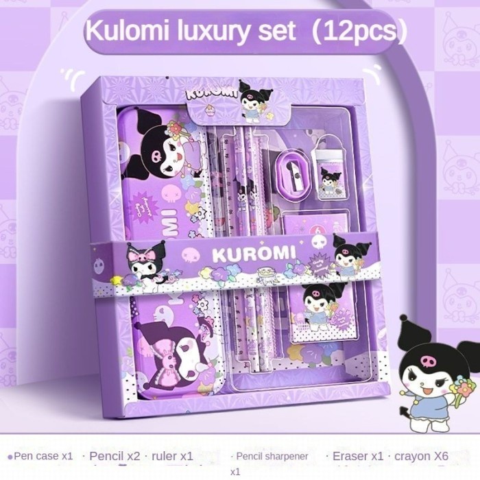 

TERBATAS Kotak Pensil Anak Set 7 in 1 Stationery Hadiah Anak Sanrio Alat Tulis Set Kuromi My Melody
