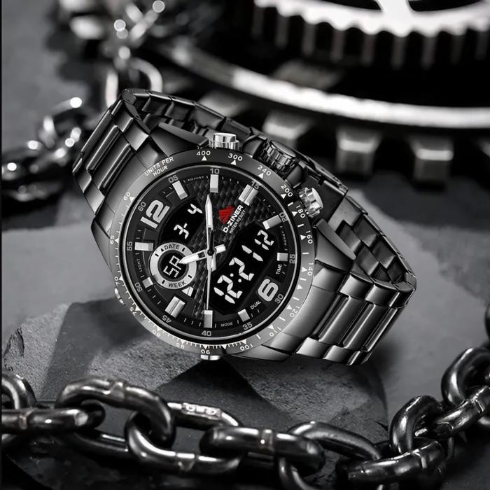 Tebaru Buy 1 Get 1  Dziner Jam tangan Pria 8306 Double Time Rantai Stainless Steel Water
