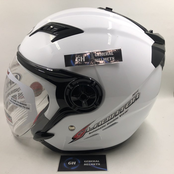 Helm Nhk Gladiator Solid White Putih Double Visor Half Face