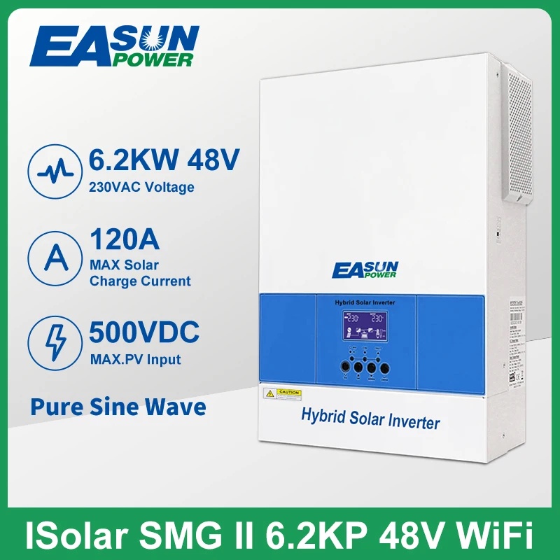 MONCPOWER Hybrid Solar Inverter 6200W Pure Sine Inverter 120A MPPT Solar Charge Controller 48V 220V 