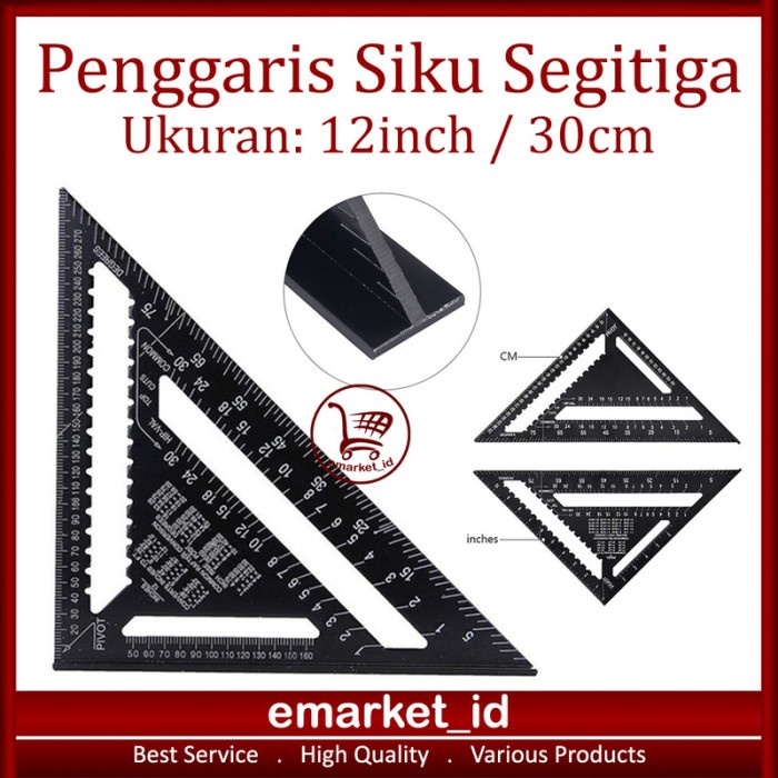 

Penggaris Siku Segitiga 30cm 12inch Aluminium / Speed Square / Sudut