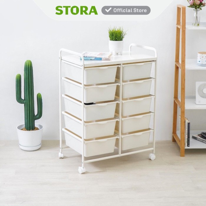 Stora Rak Penyimpanan Dengan 10 Tray Plastik - Putih