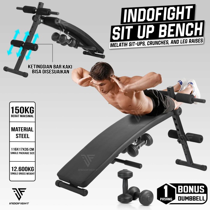 TERBARU Sit-up Bench Indofight Bangku Sit Up Alat Sit Up di Rumah Home Gym Fitnes Alat Gym