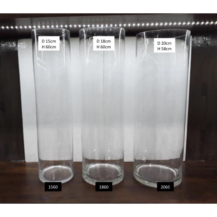 Vas bunga kaca jumbo tinggi 60cm diameter 15cm 18cm 20cm silinder