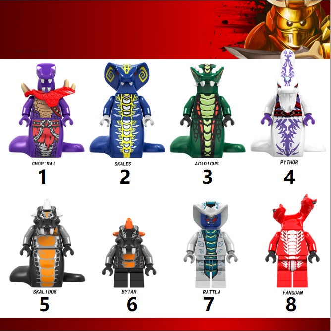 Ninjago Snake Ular Chop'rai Skales Acidicus Pythor Skalidor Bytar Rattla Fangdam Action Mini Figure 