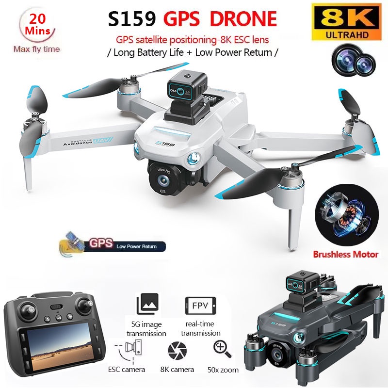 SUTO S159 GPS Drone 8K Professional HD Dual Camera With Screen 5G WIFI 360°Obstacle Avoidance  Brush