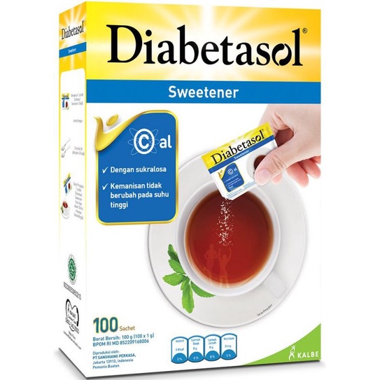 DIABETASOL NO CALORIE SWEETENER 100 SACHET - RAJA SUSU