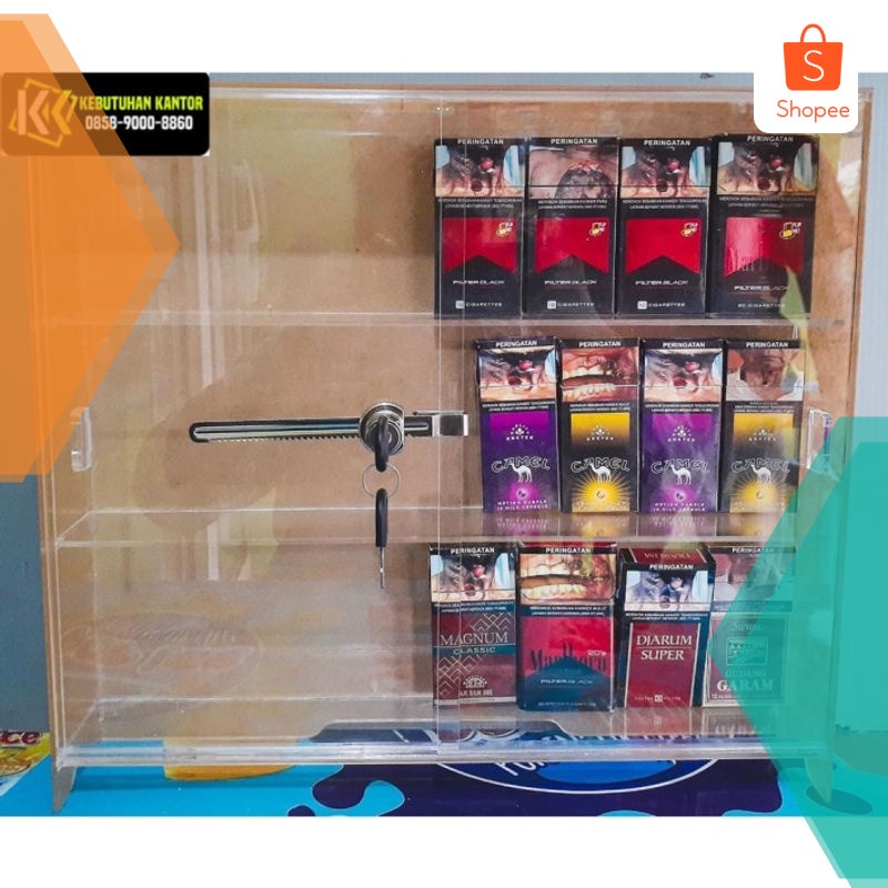 Murah Jual Akrilik Display Rak Lemari Rokok Rak Acrylic Rokok + Kunci Keren
