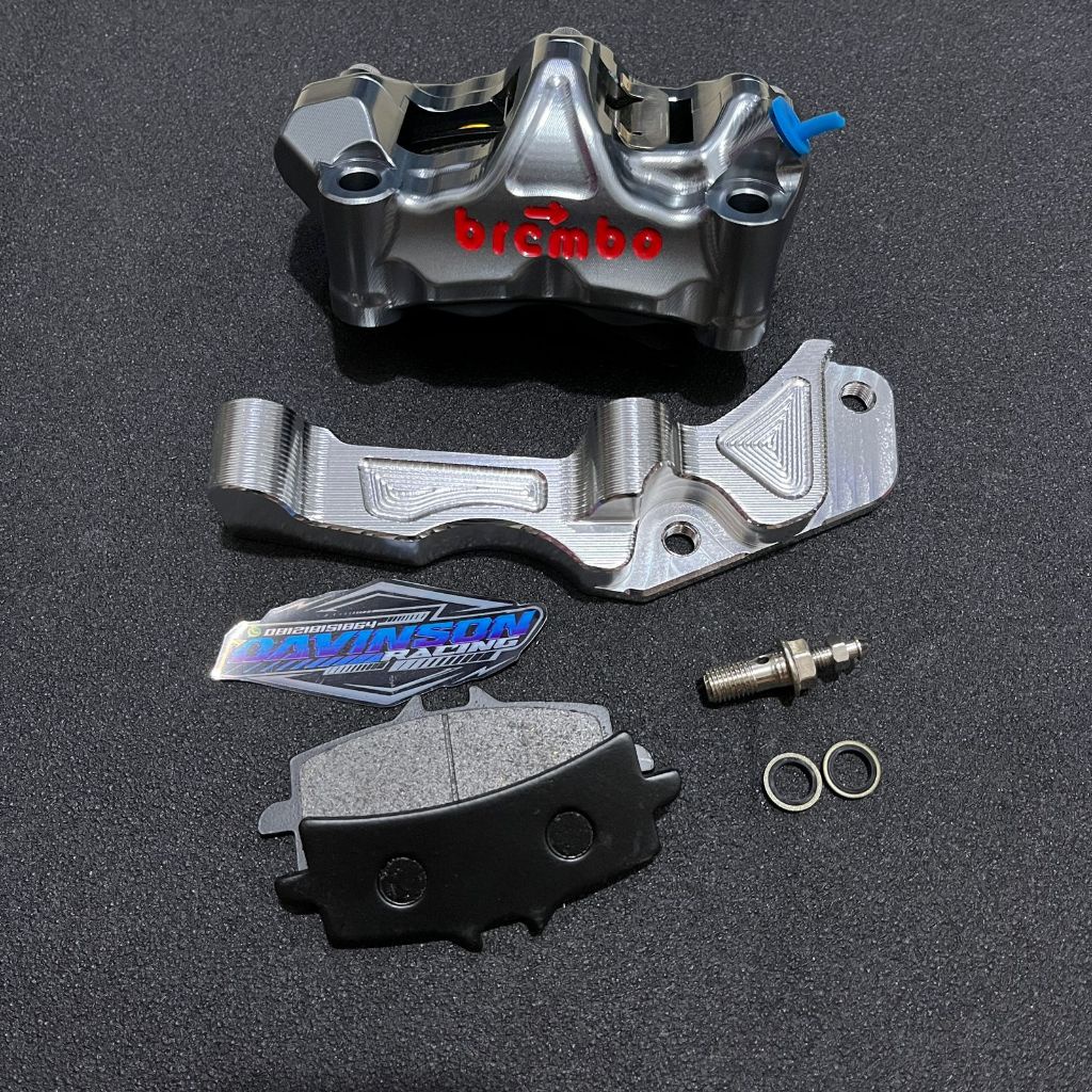 SET KALIPER GP4RX GP4RS + BREKET AEROX CAKRAM DEPAN GP4RX GP4RS 4 PISTON 4P CNC BONUS BAUT