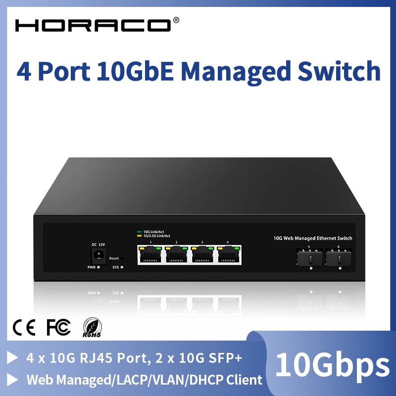 MCC 10GbE Web Managed Switch 4 Port RJ45 10000Mbps Smart Managed Ethernet Network Switch 2 Port 10G 