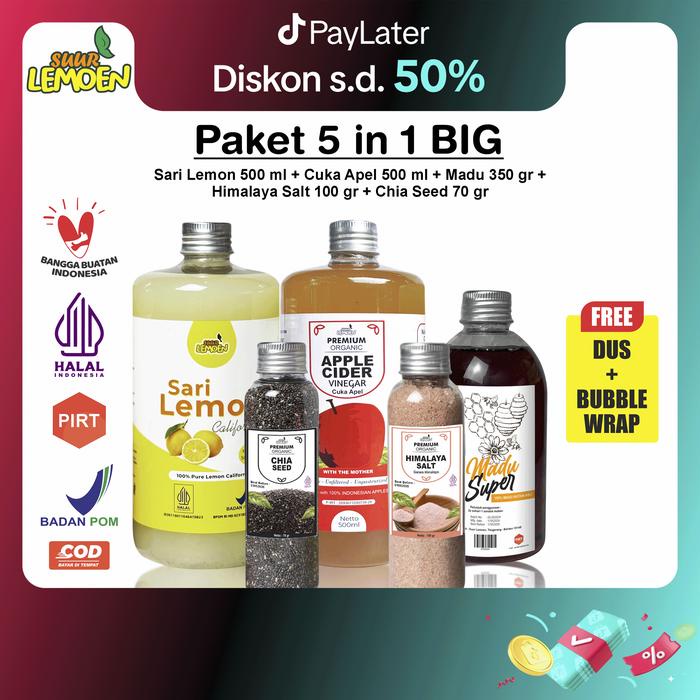 

SUUR LEMOEN Paket 5 in 1 BIG Cuka Apel Sari Lemon Madu Hutan Chia Seeds Garam Himalaya