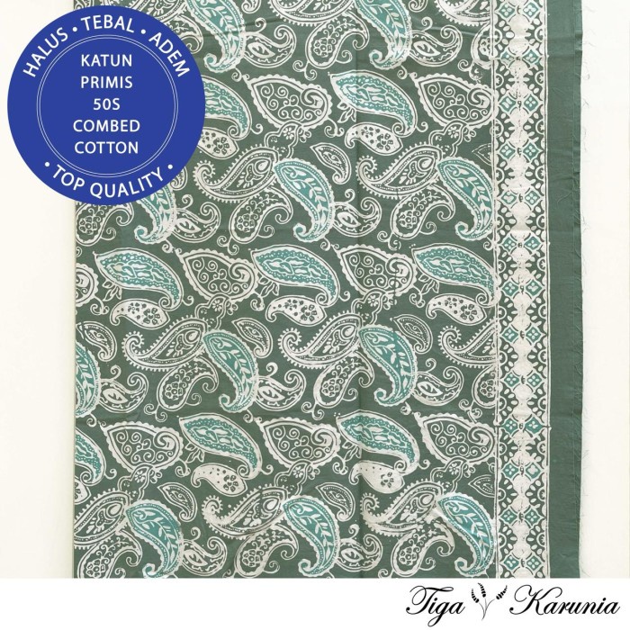 Kain Batik Cap Premium Solo Pasley Sage & Mint Green Bahan Katun