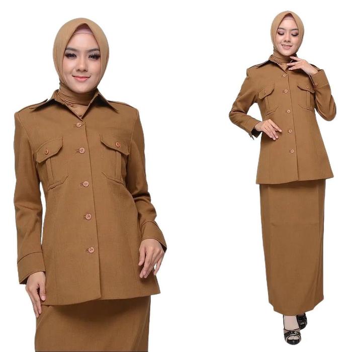 Seragam K2 Dada Krah kemeja PNS/baju dinas PEMDA TUA/Setelan Wanita Kantor/Baju dinas Khaki Tua Set