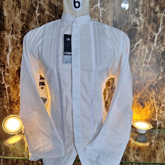 Baju Koko Putih Bordir Katun India Preum Hasgradini Panjang Pria Dewasa Muslim