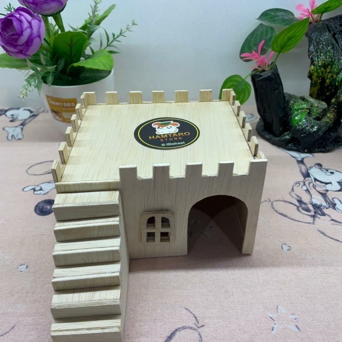 Rumah Hamster Istana Benteng Model Kayu , Mainan Hamster Kayu