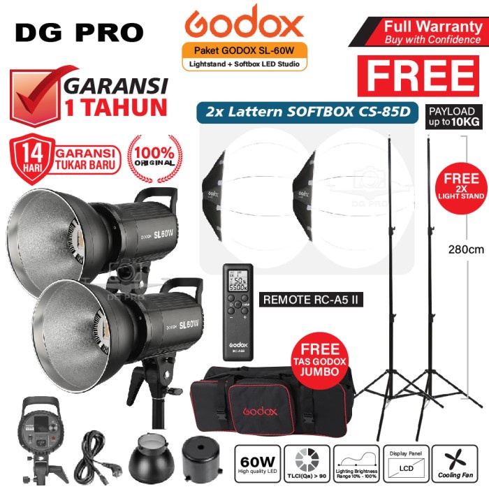 Paket Godox SL60W + Lantern Softbox 85cm + Lighstand - SL 60W CS-85D