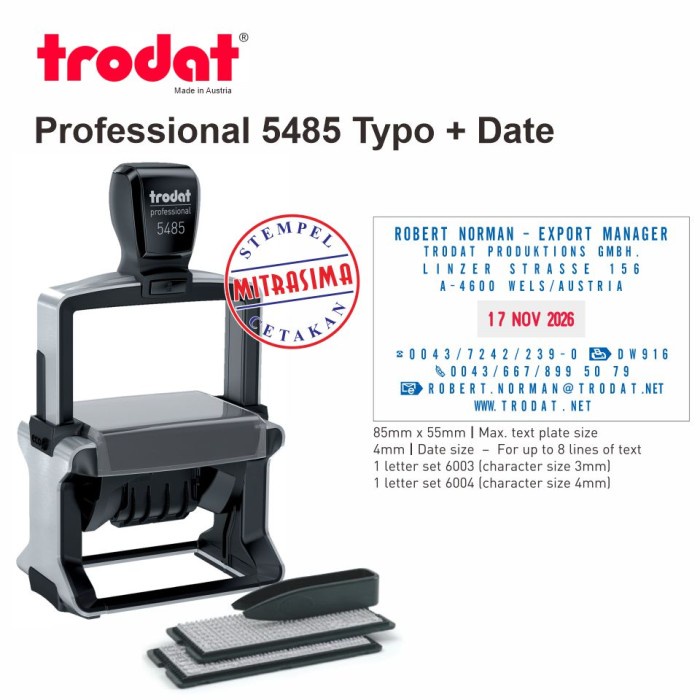 

Stempel Trodat 5485 - Professional Typo bentuk persegi pakai tanggal