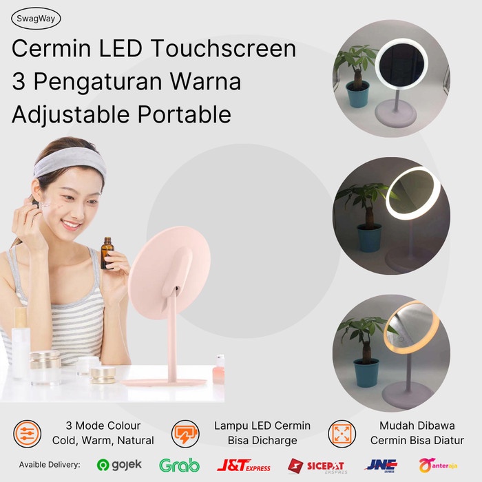 Cermin LED Bulat lampu kaca Make Up Sentuh Selfie Touch Screen makeup