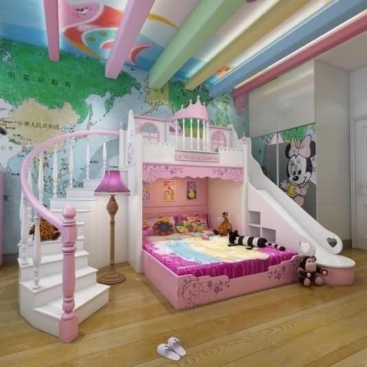 Tempat Tidur Ranjang Tingkat Anak Perosotan Mahkota Princess Istana