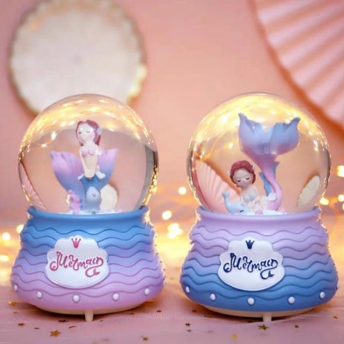 Kotak Musik MERMAID Snowball JUMBO Bola Salju Hias Kristal Lampu Kado