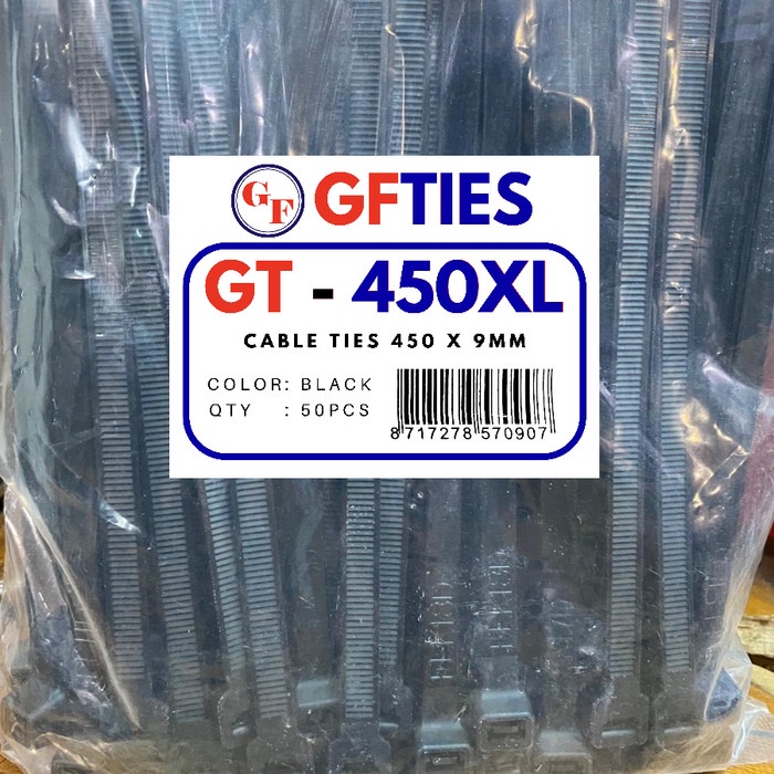 

Kabel Ties GT 450 XL / 45 cm Hitam Black 450 mm 450XL Panjang 450mm 45cm Lebar 9mm 9.0mm Cable Tie