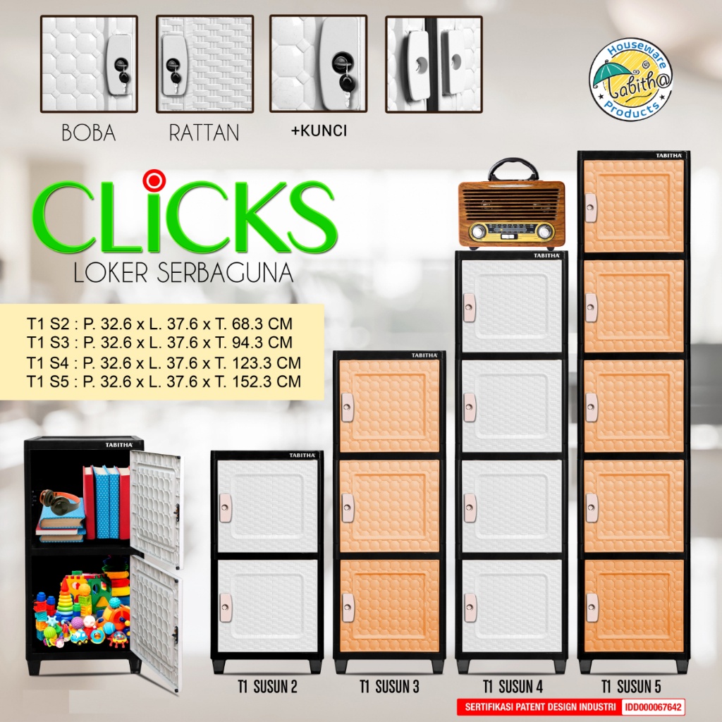 Ready [COD] Tabitha Lemari Plastik Loker Cermin Kunci Helm 2 3 4 5 Susun - Tabitha Clicks T1
